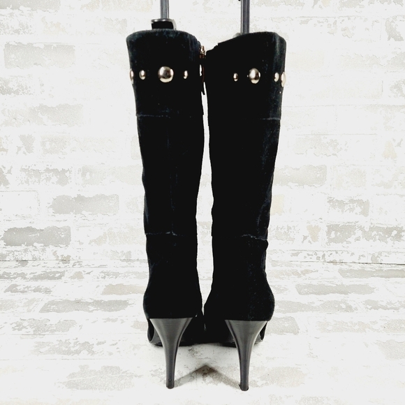 Guess Black Leather Side Zip Suede Heels Mid-Calf Boots F914 - Picture 6 of 14